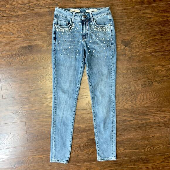 Script Pilcro & Letterpress Women's Skinny Jeans w/Pearls 26 Light Wash Stretchy - Picture 6 of 11